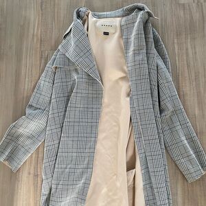 Blank NYC Plaid Trench Coat in Gray and Cream